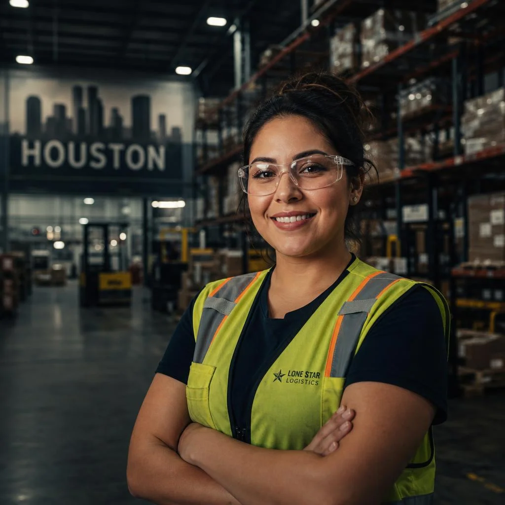 Warehouse worker wearing clear safety glasses in Houston