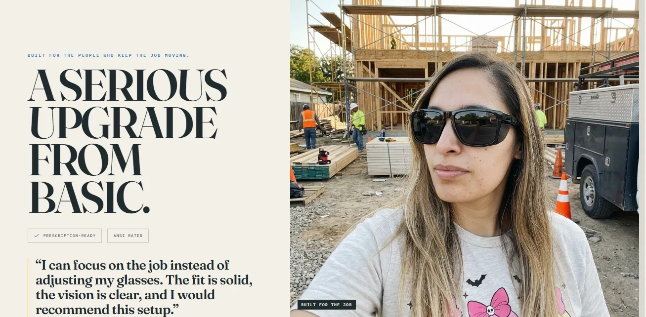 Woman at a construction site wearing safety glasses